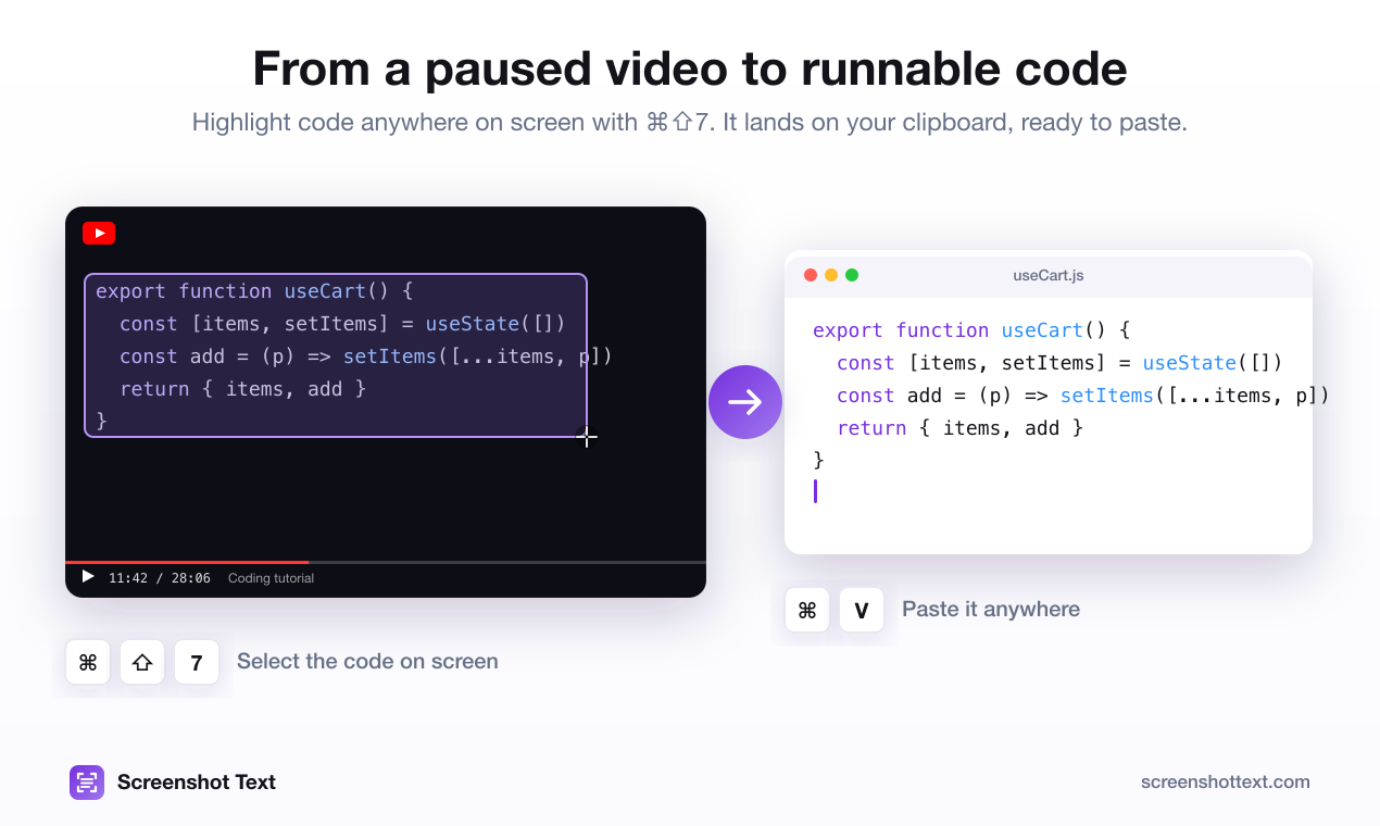 Copying code from a paused video into an editor