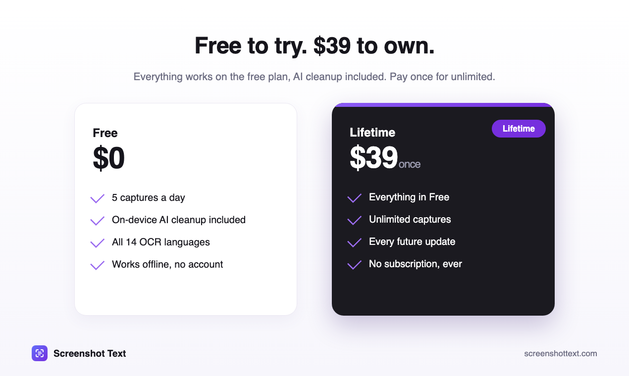 Free plan and $39 Lifetime